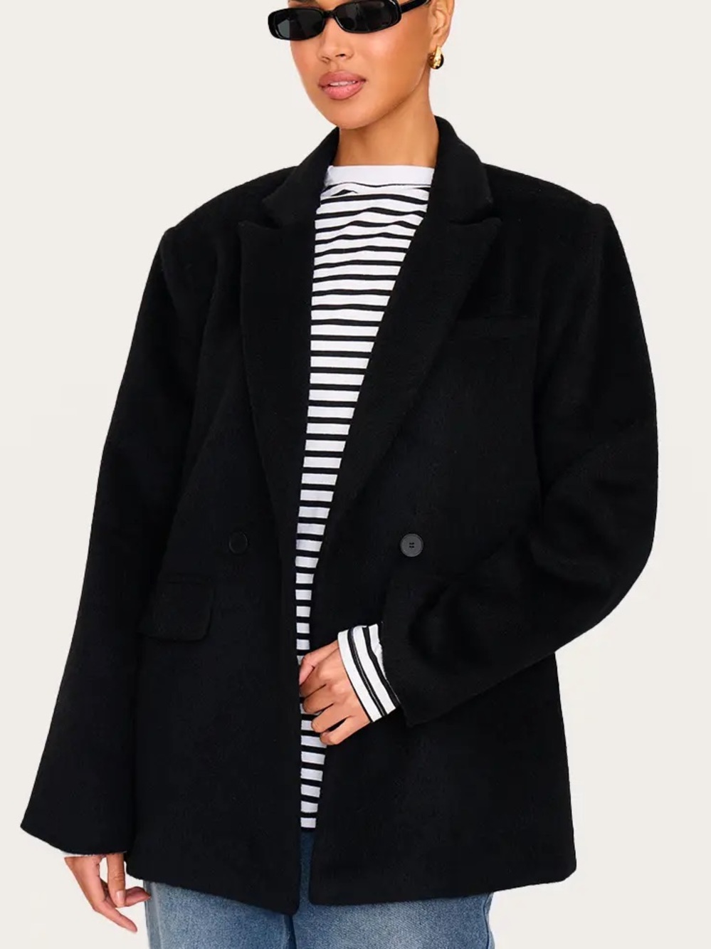 NWT PrettyLittleThing BLACK OVERSIZED TEXTURED WOOL LOOK BLAZER Jacket Size 6